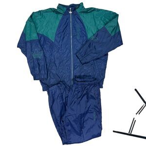 Vintage 90s Adidas Tracksuit Jacket & Pants Set Windbreaker Green Trefoil Sz XL
